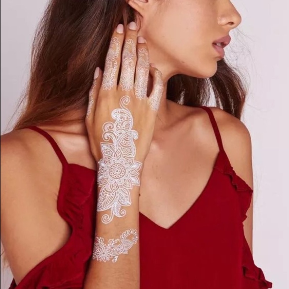 White Bridal Henna Design Temporary Tattoos